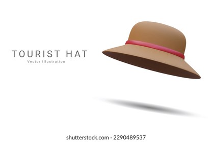 3 d sombrero de playa realista con cinta roja sobre fondo blanco aislado. Ilustración del vector