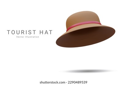 3d realistic  beach hat with red ribbon on isolated white background. Vector illustration