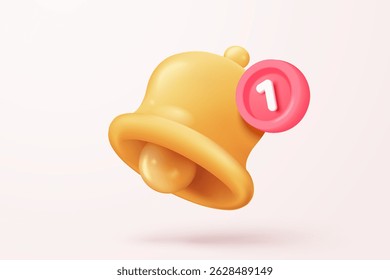 3D realistic bell notice buttons icon signs with push bubble speech. new alert reminder for schedule on social media element. 3d bell glossy announcement icon for message vector render illustration