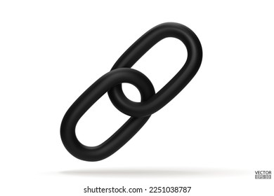 3d Realistic black Chain or link Icon isolated on white background. Two chain links icon, Attach, Lock symbol. Blockchain link sign. 3D vector illustration