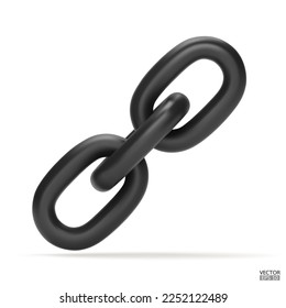 3d Realistic black Chain or link Icon isolated on white background. Two chain links icon, Attach, Lock symbol. Blockchain link sign. 3D vector illustration