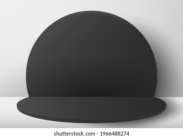 3D realistic black circle round backdrop and floor on white background. Vector illustration