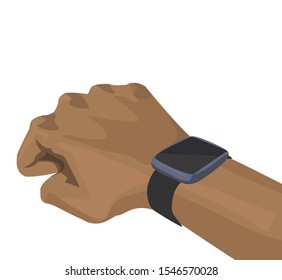 3D realistic black hand with smart watches on white background