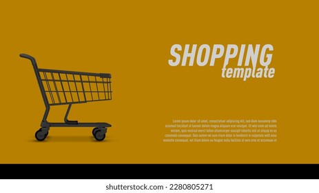 3D Realistic Black Mini Shopping Cart With Items. EPS10 Vector