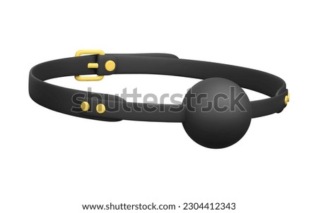 3d realistic black silicone ball gag with a leather belt isolated on white background. BDSM game concept. Vector illustration
