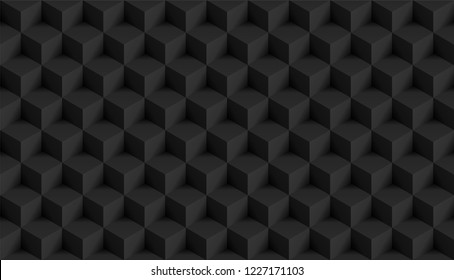 3D realistic black square pattern. Medern cube texture. Geometric symmetry background. Vector illustration