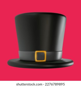 3d realistic black top hat in cartoon minimal style. Bright modern vector graphic element. Retro clothing accessories. Magic equipment or vintage  decoration.