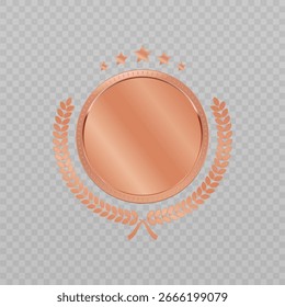 3D realistische leere Bronze Auszeichnungen mit Lorbeerkranz auf transparentem Hintergrund. Leere Medaillen auf dem dritten Platz