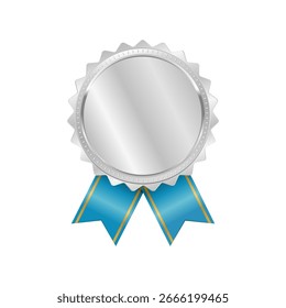 3D realistic blank silver awards on white background. Second place blank medals