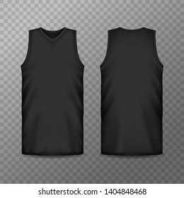 3d or realistic blank sport clothing for men. Mockup of top tank wear for man sportswear. Black t-shirt or empty apparel. Mock-up of sleeveless apparel or cloth for sport and tennis. Fashion template