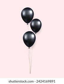 3d Realistic blck Happy Birthday Balloons Flying for Party and Celebrations. illustration for card, party, flyer, poster, decor, banner, web, advertising. 3d rendering. Vector illustration