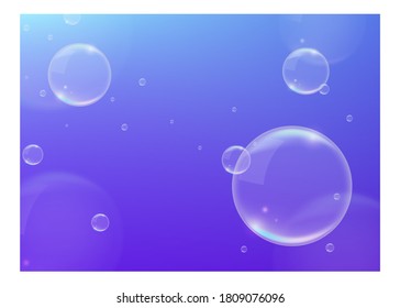 3D Realistic Blue Background with  Bubbles . Isolated Vector Elements