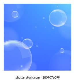 3D Realistic Blue Background with  Bubbles . Isolated Vector Elements