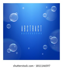 3D Realistic Blue Background with  Bubbles . Isolated Vector Elements