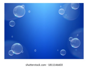 3D Realistic Blue Background with  Bubbles . Isolated Vector Elements