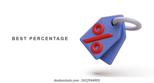 3d realistic blue discount tag isolated on white background. Vector illustration.