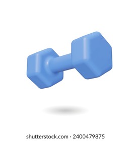 3d realistic blue dumbbell isolated on white background. Vector illustration. Fitness equipment for exercise banner, weights training and workout, 3d rendering