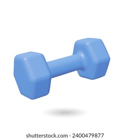 3d realistic blue dumbbell isolated on white background. Vector illustration. Fitness equipment for exercise banner, weights training and workout, 3d rendering