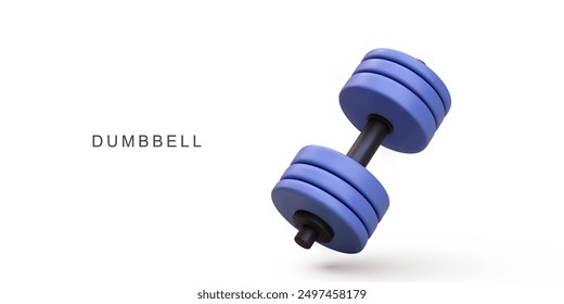 3d realistic blue dumbbells on white background. Vector illustration.