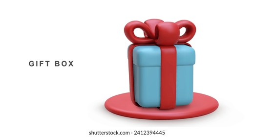 3d Realistic of blue gift box isolated on white background. Vector illustration.