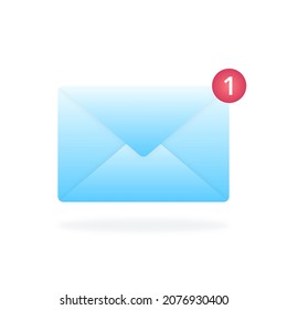 3D realistic blue mail vector illustration with notification. Image representing email communication. To use for website design, app design or other design project.