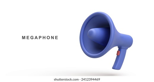 3d Realistic of blue megaphone speaker isolated on white background. Vector illustration.