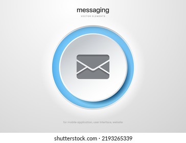 3d realistic blue message chat messaging icon. Document and postal envelope. Chatting, mail, post, letter symbol, sign, emblem push button for UI UX website mobile app.