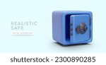 3d realistic blue opened safe with shadow isolated on light blue background. Vector illustration