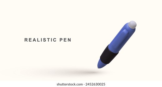 3d realistic blue pen on white background. Vector illustration.