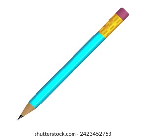 3D Realistic Blue Pencil with Rubber Eraser. Realistic Vector Illustration Design. Wooden Stationery 
Object for Writing and Drawing. Pencil Cartoon Creative Design Idea Isolated on White Background