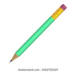 3D Realistic Blue Pencil with Rubber Eraser. Realistic Vector Illustration Design. Wooden Stationery Object for Writing and Drawing. Pencil Cartoon Creative Design Idea Isolated on White Background.