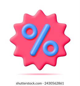 3D Realistic Blue Percent Sign Icon Badge Isolated. Money, Finance or Business Concept. Percentage, Sale, Discount, Promotion and Shopping Symbol. Offer, Price Tag, Coupon, Bonus. Vector Illustration