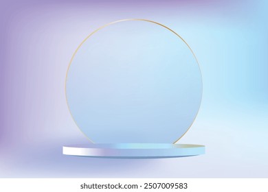 3D realistic blue and pink gradient empty podium platform product