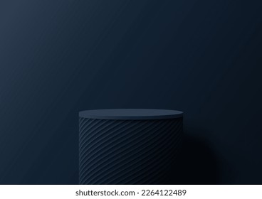 plataforma de podio azul realista 3D sobre el estilo de lujo de fondo azul oscuro. Escena minimalista de la pared de una habitación de estudio. Los productos muestran una exhibición de publicidad cosmética. Ilustración del vector