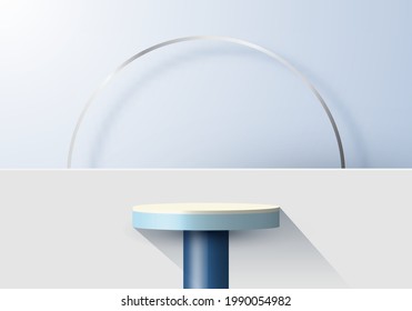 3D podio y anillo azul realista con fondo de pantalla mínima de fondo. Diseño para presentación de productos, simulación, etc. Ilustración vectorial