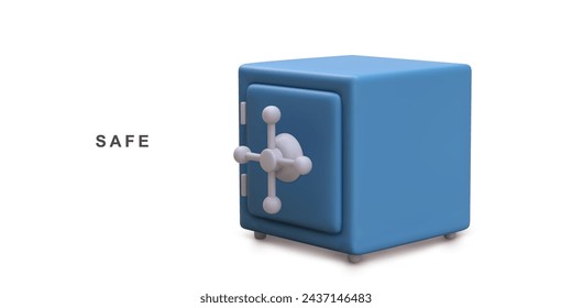 3d realista caja fuerte azul aislado sobre fondo blanco. Ilustración vectorial.