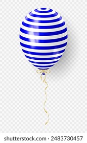 3d realistic blue striped balloon. USA Independence Day patriotic design. American flag colors decoration for 4th July party. Vector illustration EPS 10.