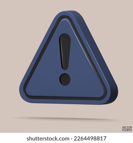 3d Realistisches blaues Dreieckswarnzeichen einzeln auf Hintergrund. Gefahrenwarnzeichen mit Ausrufezeichen-Symbol. Gefahr, Warnung, Gefahrenhinweis? Symbol für gefährliche Aufmerksamkeit. 3D-Vektorgrafik.