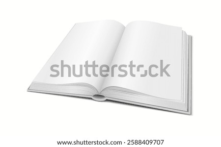 3D realistic book mockup with open pages, ideal for showcasing book designs, cover art, or content.