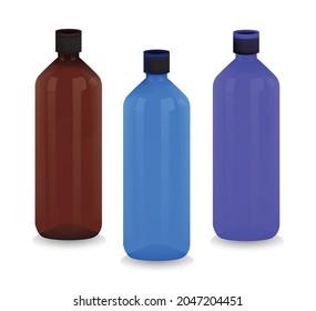 3D realistic bottle in different colors vector illustration set brown and blue