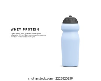 3d realistic bottle isolated on white background. Whey protein. Sport nutrition. Vector illustration