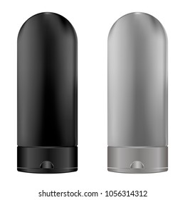 3d realistic bottle set for shampoo, gel. Cosmetic mockup set black and white. Vector illustration. 
Isolated on white background.