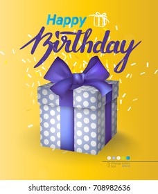 3D realistic box mock-up with a handwritten text "happy birthday". You can change the colors of boxes. Poster to a greeting card, banner design, printable wall art, etc. Eps10 vector.
