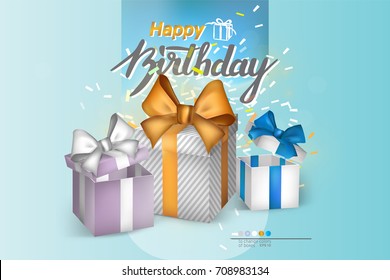 3D realistic boxes mock-up with a handwritten text "happy birthday". You can change the colors of boxes. Poster to a greeting card, banner design, printable wall art, etc. Eps10 vector.