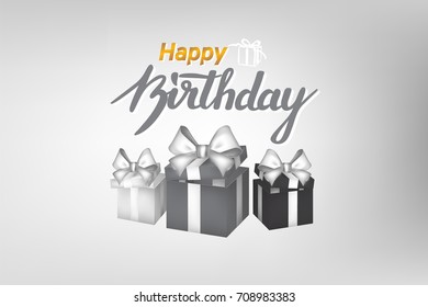 3D realistic boxes mock-up with a handwritten text "happy birthday". You can change the colors of boxes. Poster to a greeting card, banner design, printable wall art, etc. Eps10 vector.