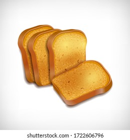 3d realistic bread toasts for sandwich. Bread slice on vignette background. Lunch, dinner, breakfast, snack. Elements for cooking theme designs. Healthy food concept. Vector illustration.