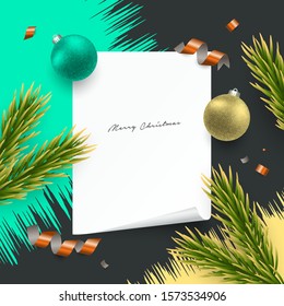 3d realistic bright trendy christmas theme background frame with blank paper for text vector