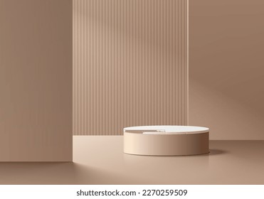 3D realistischer brauner und weißer Flaschenkopfhintergrund im Raum mit Schatten und Beleuchtung. Minimale Wand-Szene-Mock-up Produkt-Bühne Showcase, Banner-Promotion-Display. Abstrakte geometrische Vektor-Formen.