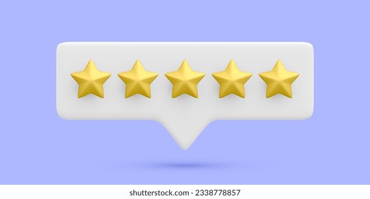 3d realistic bubble rating five stars for excellent services. Rating from customer, product review. Quality customer feedback concept. Vector illustration