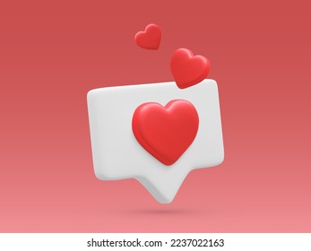 3d realistic bubble with red hearts isolated on red background. Vector illustration